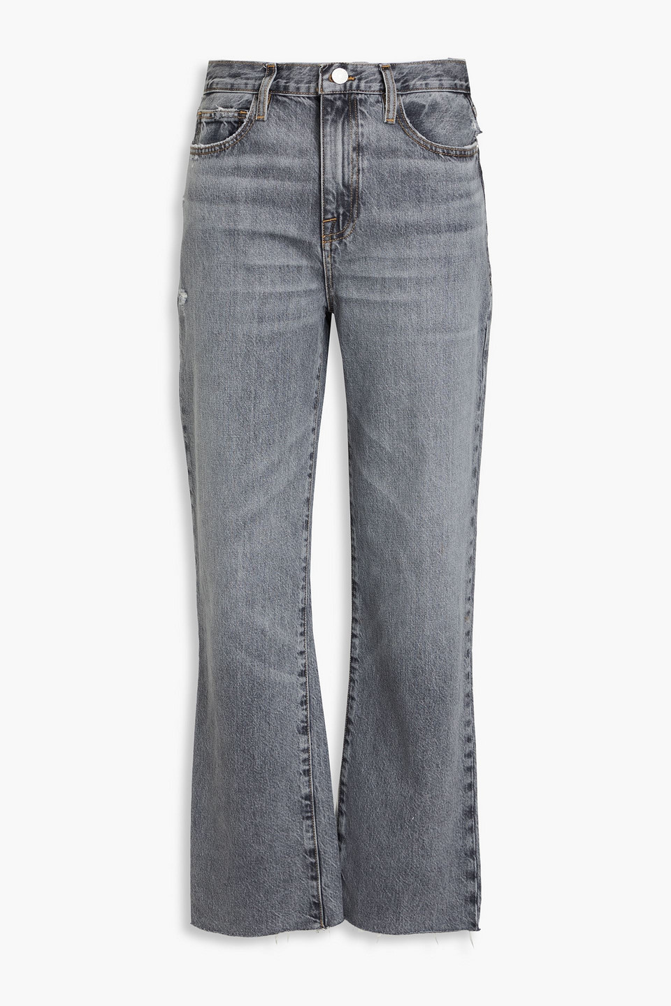 Frame Distressed High-rise Straight-leg Jeans In Gray
