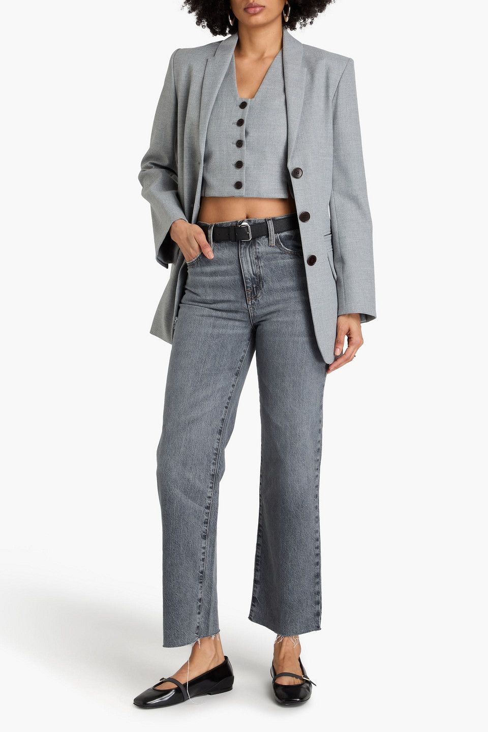 FRAME DISTRESSED HIGH-RISE STRAIGHT-LEG JEANS
