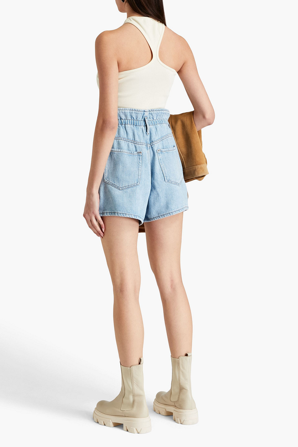 FRAME PLEATED DENIM SHORTS