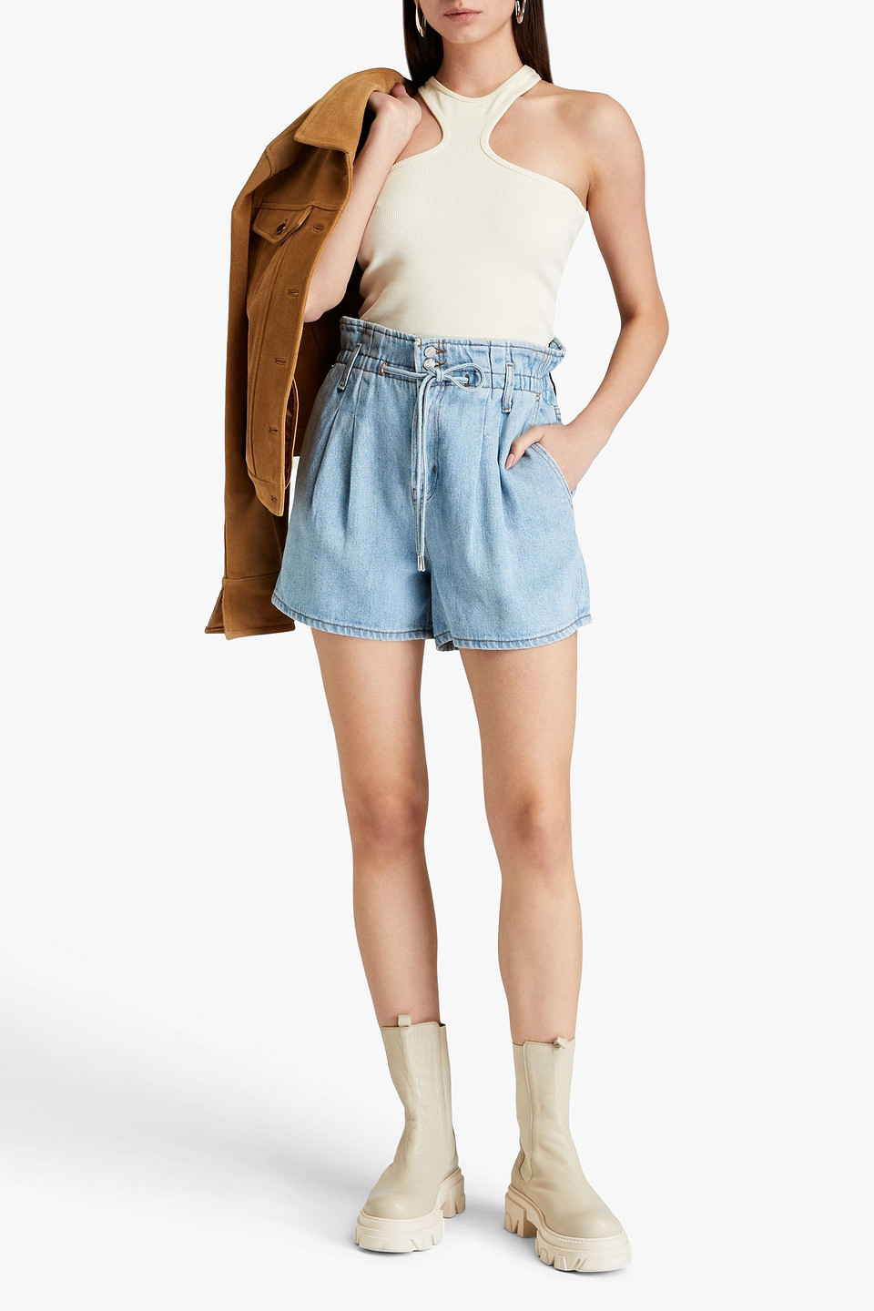 FRAME PLEATED DENIM SHORTS