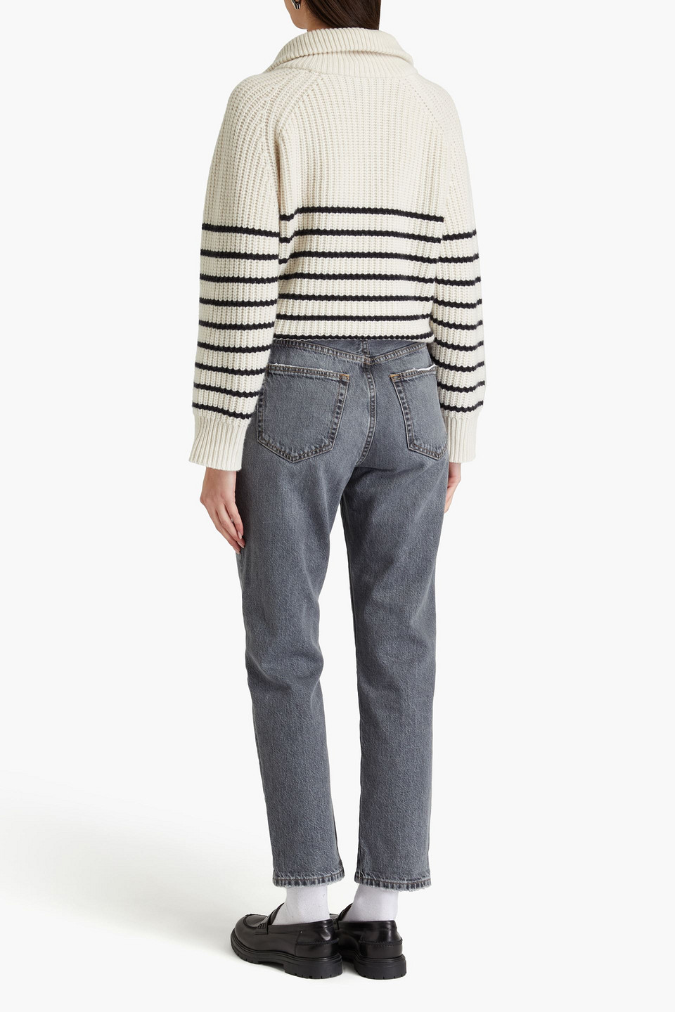 Frame Distressed High-rise Straight-leg Jeans In Gray