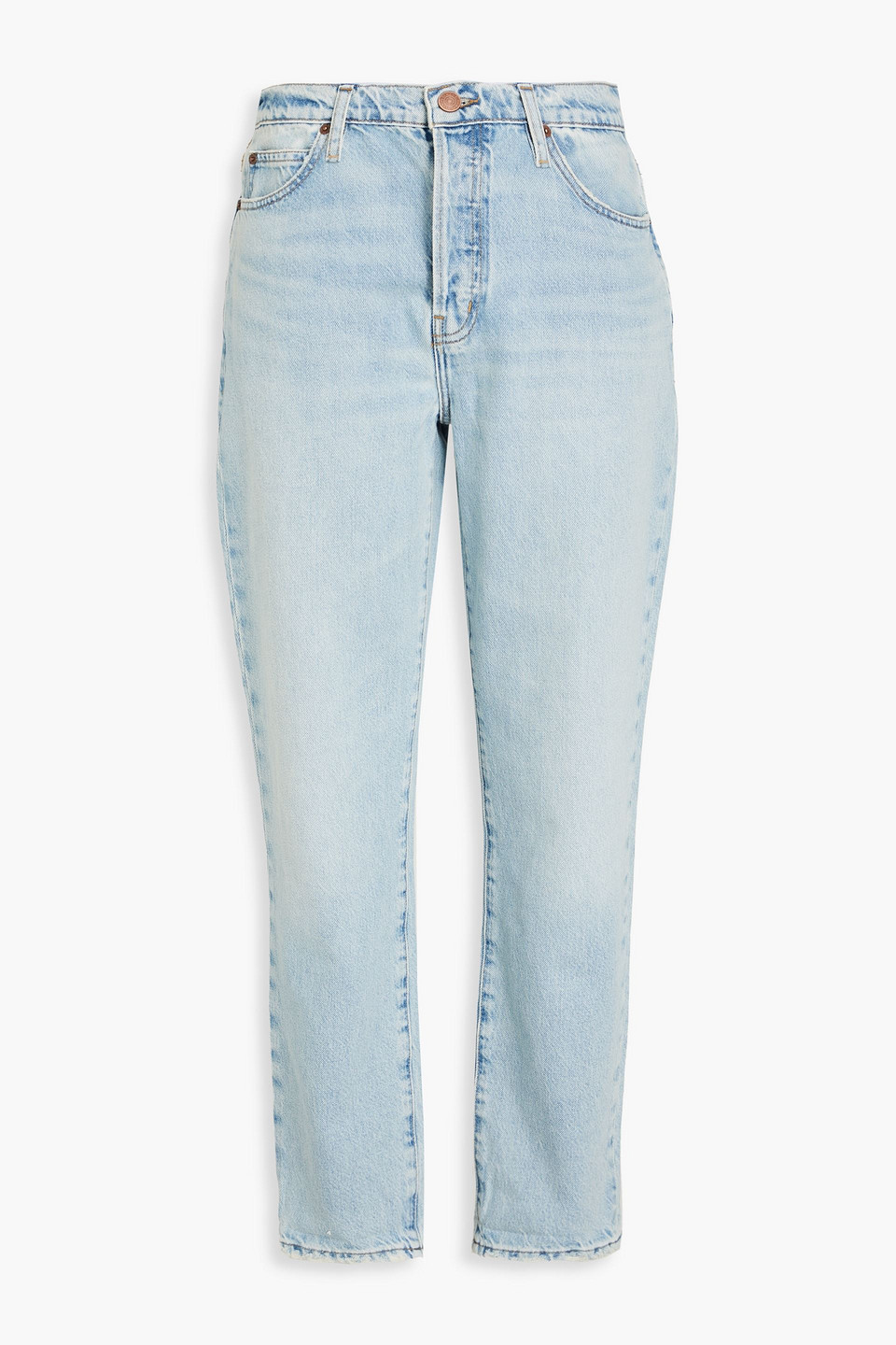 Frame Frayed High-rise Straight-leg Jeans In Light Blue