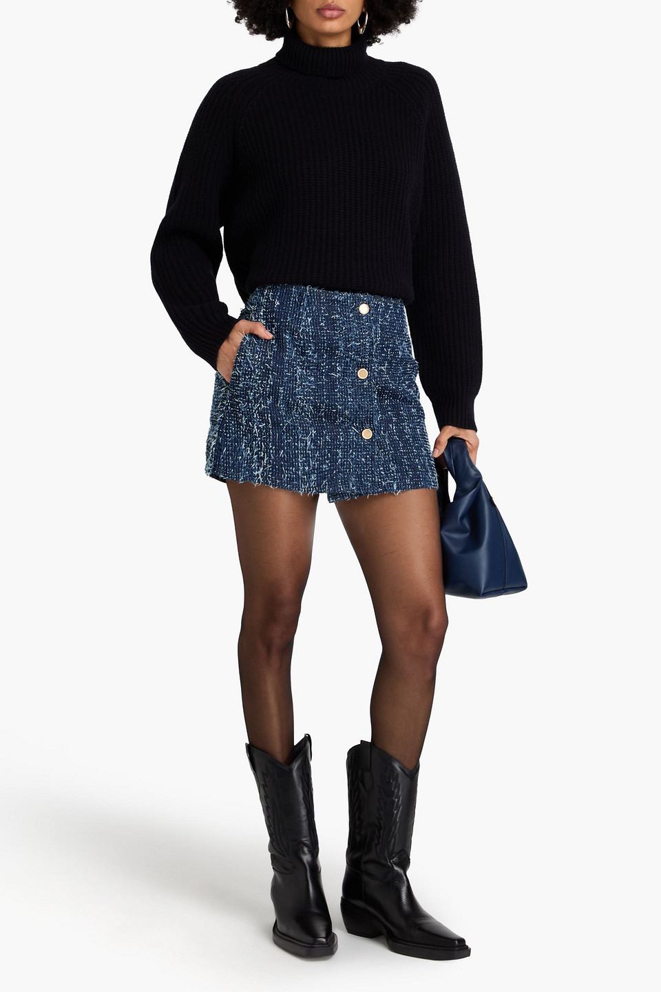  Frame - Minirock Aus Denim-bouclé - Blau - Us 8 