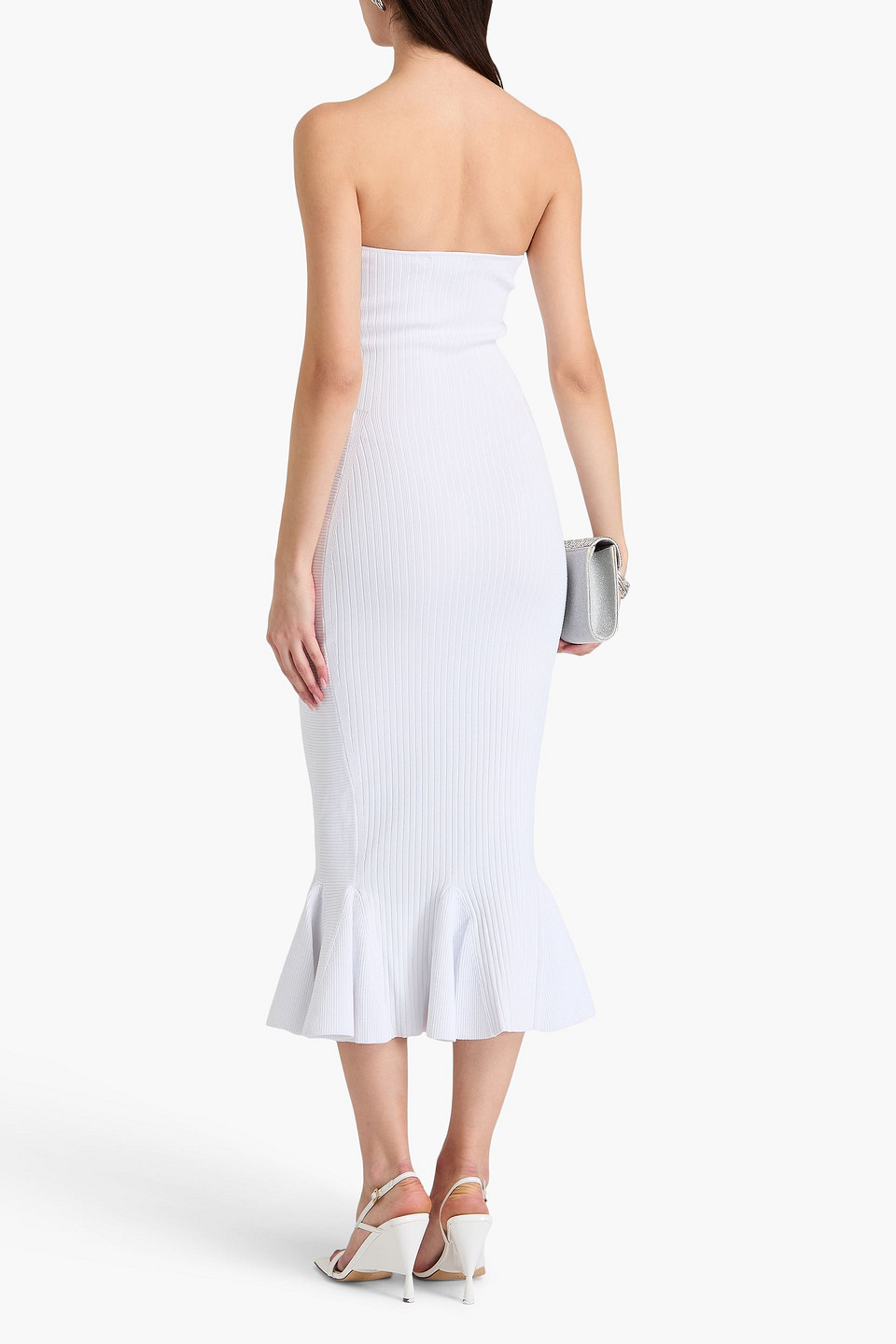 Retroféte Tillee Strapless Metallic Ribbed-knit Midi Dress In White