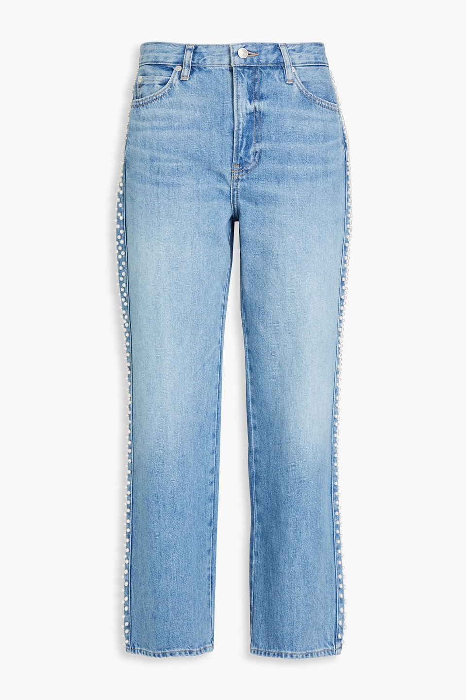 Frame Atelier Le Jane Cropped Embellished High-rise Straight-leg Jeans In Blue