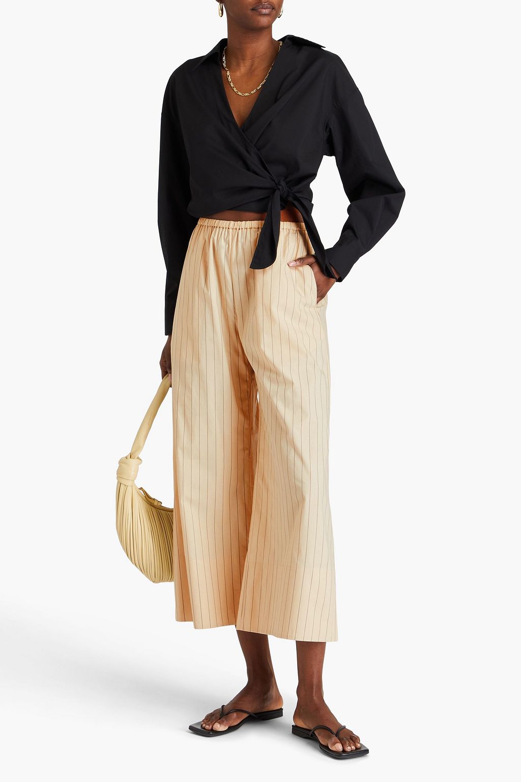 BY MALENE BIRGER بنطلون "لويزا" مقلّم قصير بأرجل واسعة من مزيج القطن