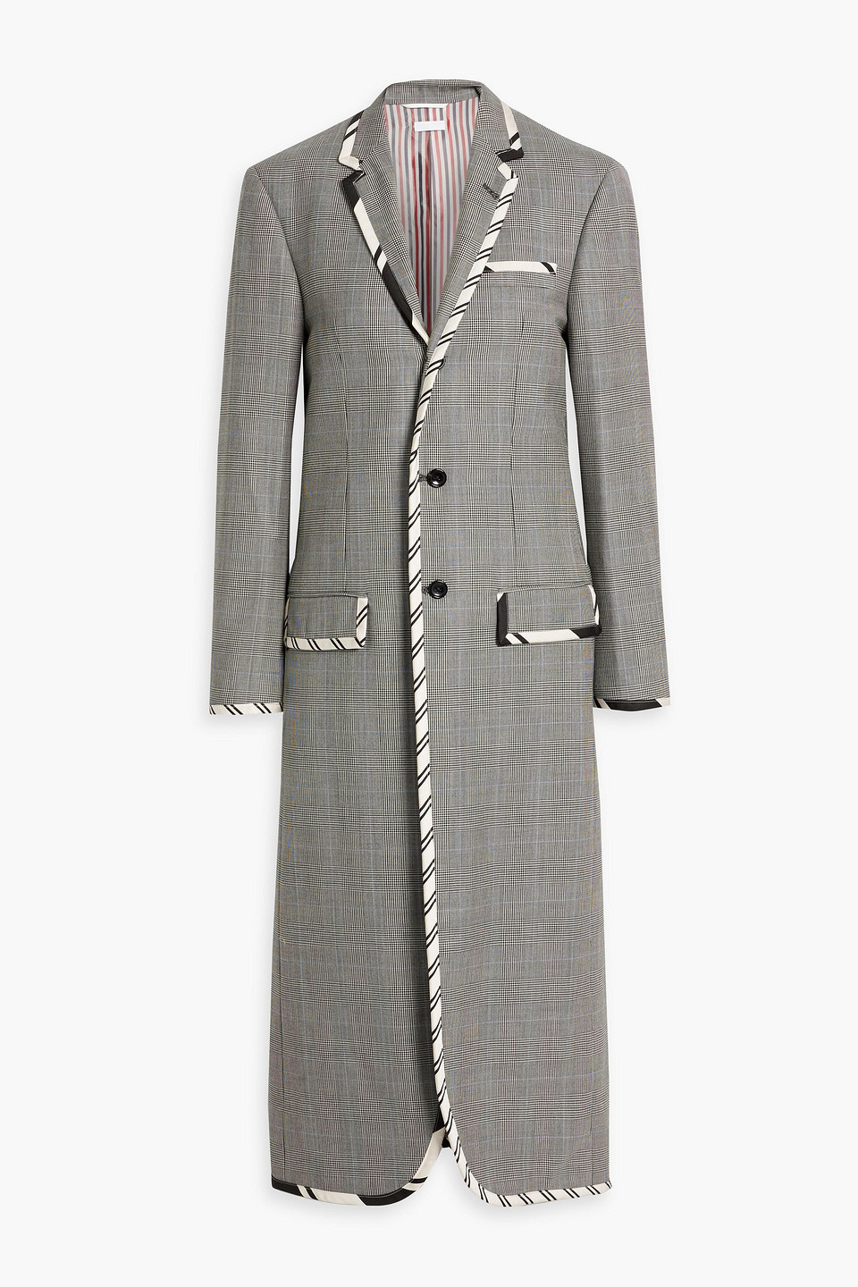 Thom Browne Prince Of Wales Checked Wool-tweed Coat In Gray