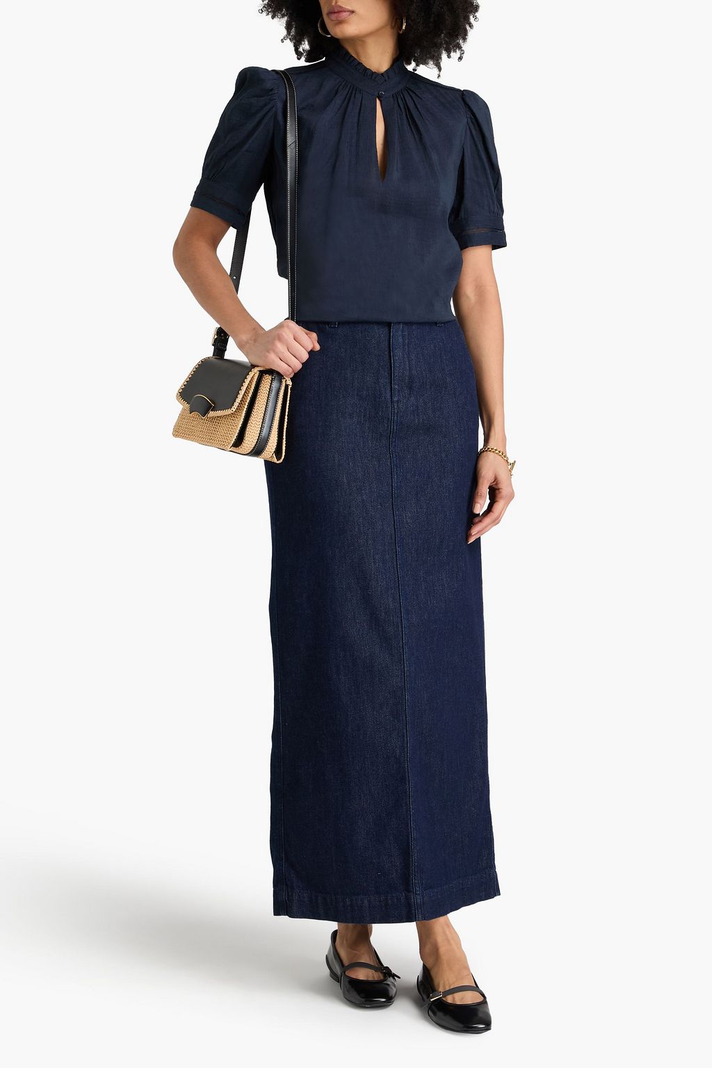 FRAME Lace-trimmed linen-blend seersucker top