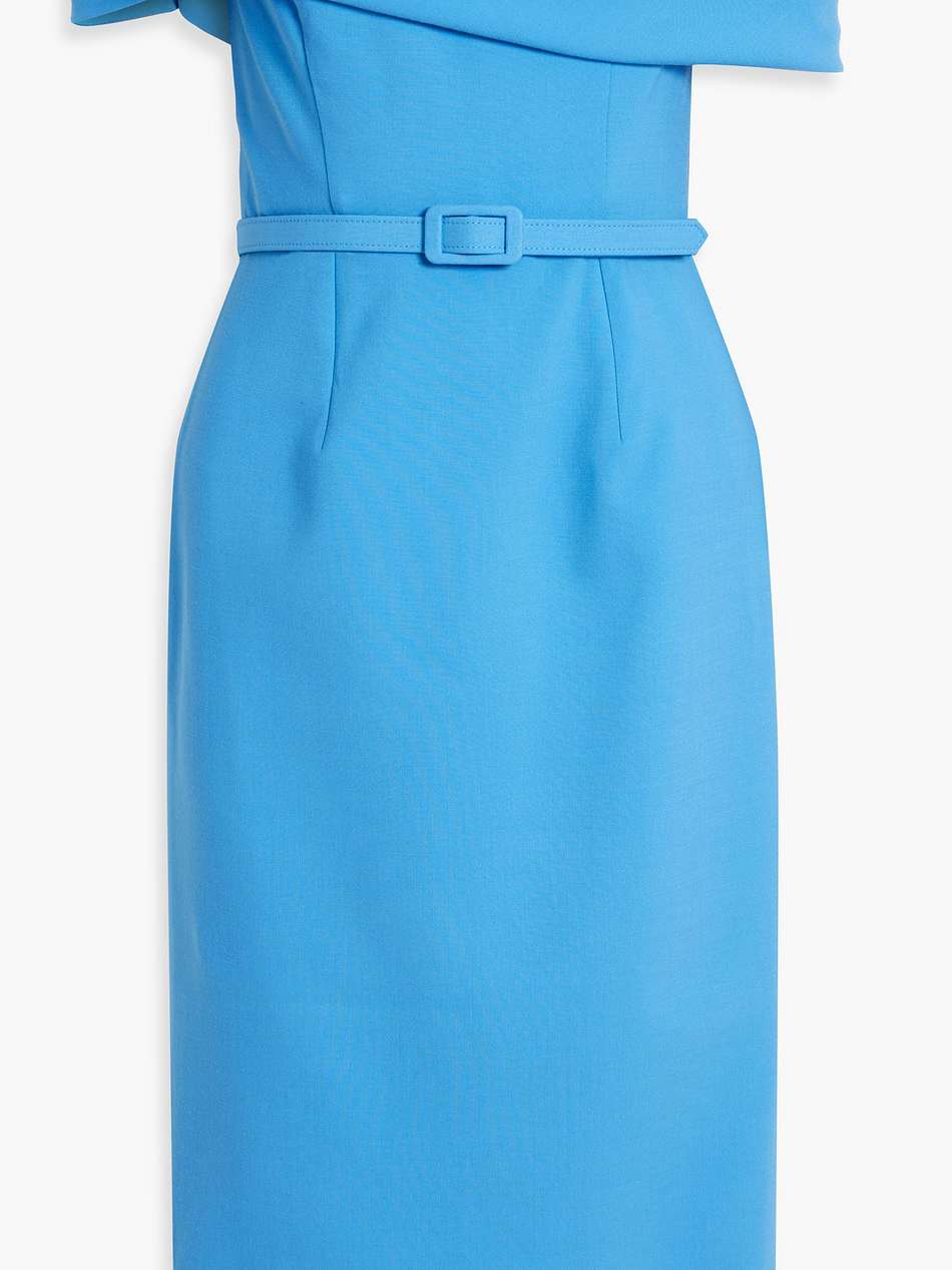 off-the-shoulder belted wool-blend dress