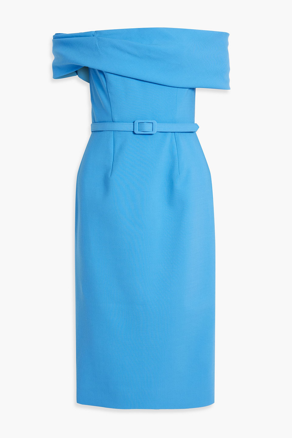 Oscar De La Renta Off-the-shoulder Belted Wool-blend Dress In Azure