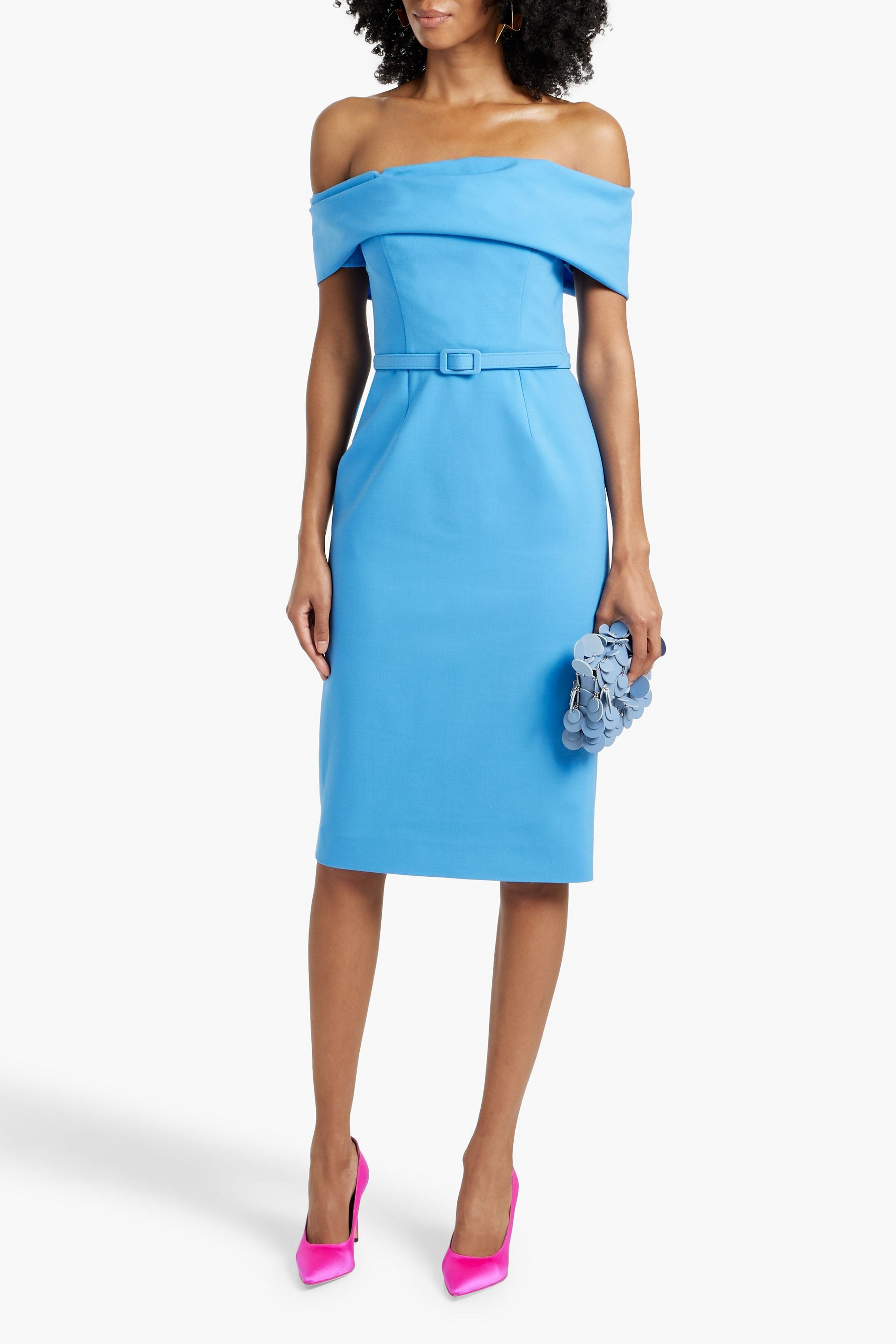 Oscar de la Renta Off-the-shoulder belted wool-blend dress