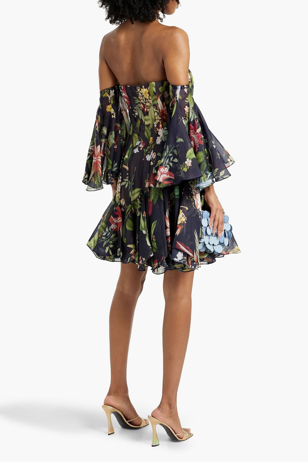 OSCAR DE LA RENTA Off-the-shoulder pleated floral-print silk-organza mini dress