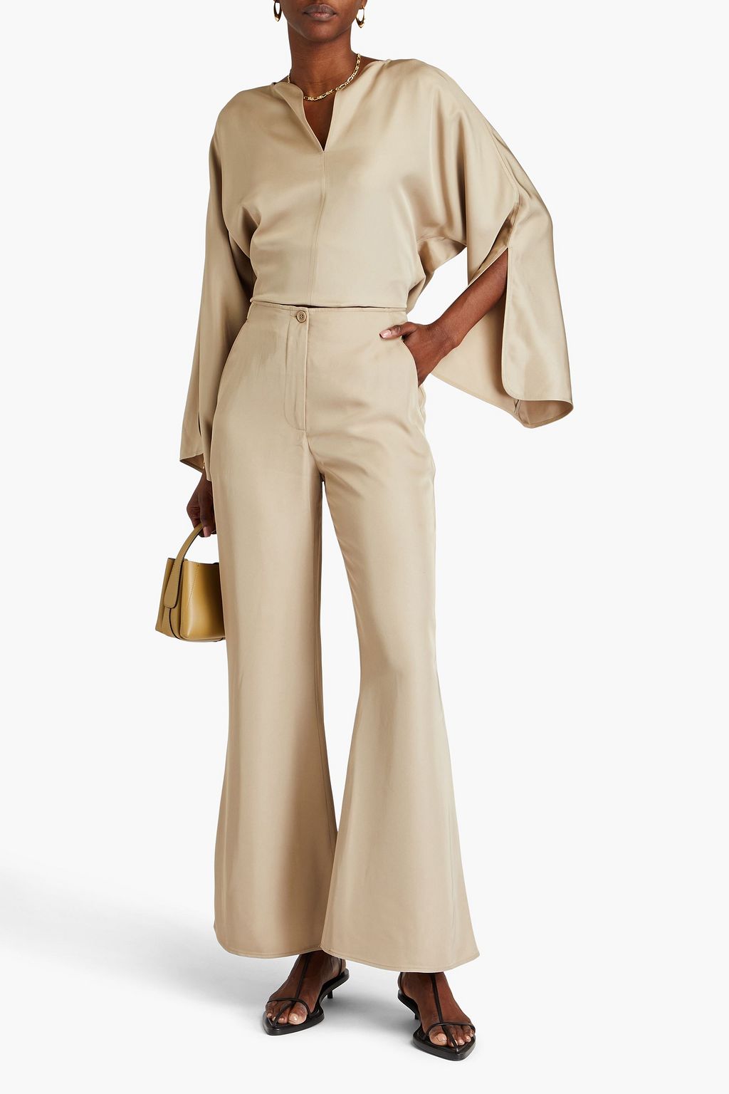 BY MALENE BIRGER بنطلون "أموريس" بقصة واسعة من الأسفل من ساتان تويل