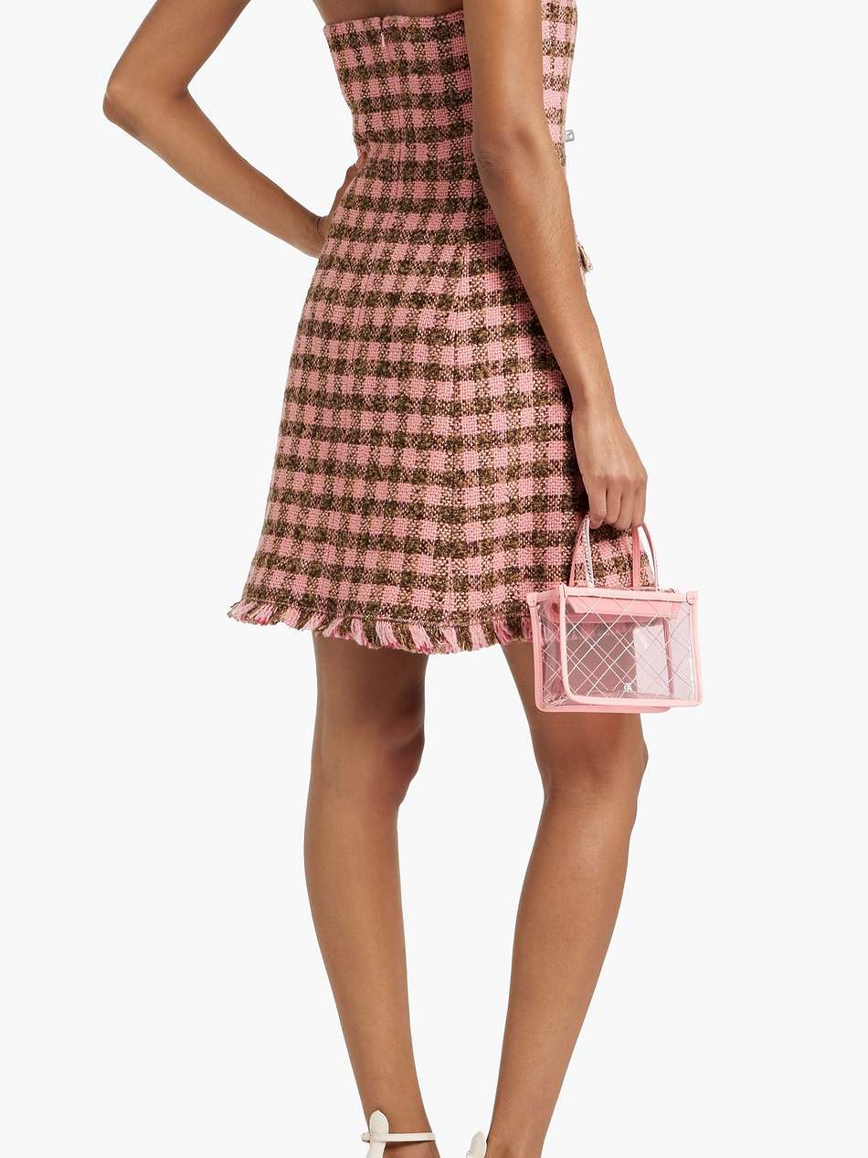checked wool-blend tweed halterneck mini dress