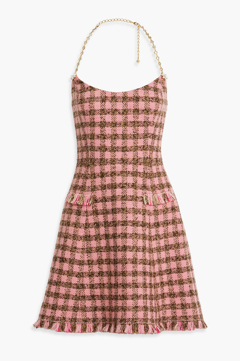 Oscar De La Renta Checkered Tweed Minidress In Pink/brown