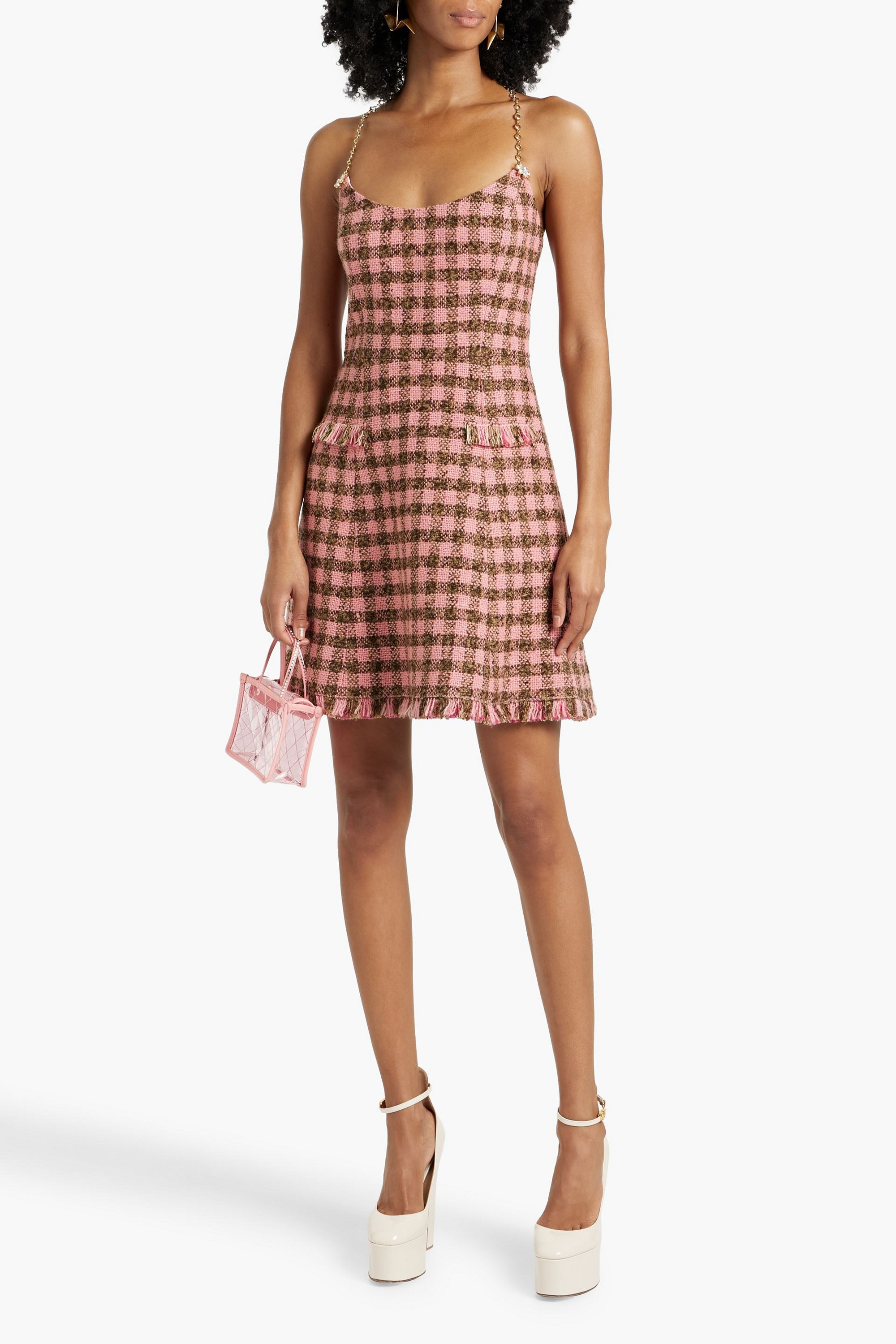 Oscar de la Renta Checked wool-blend tweed halterneck mini dress