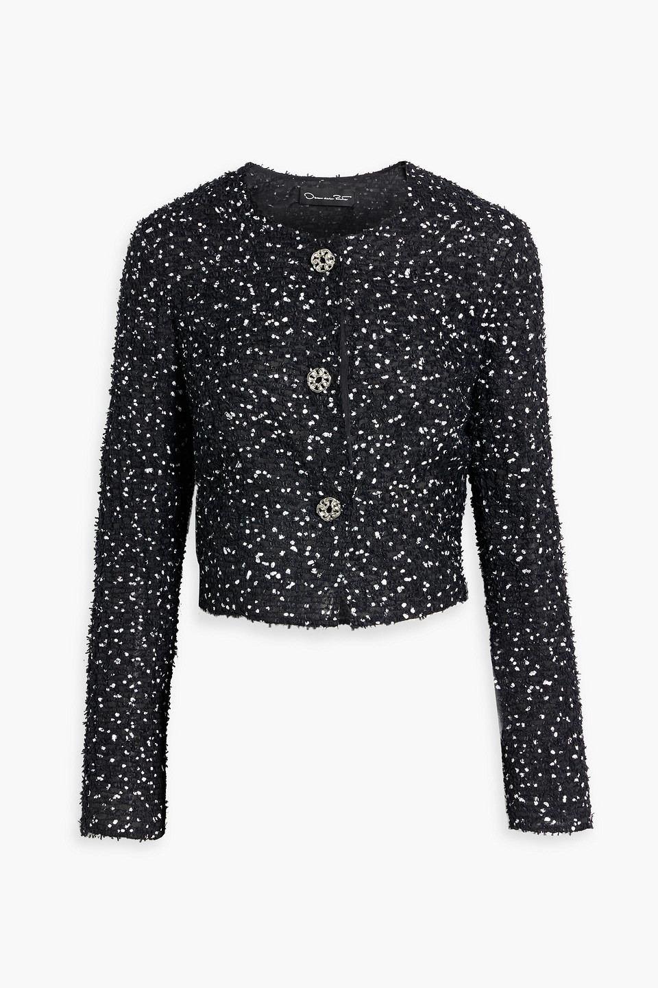 Oscar De La Renta Cropped Fil-coupé Jacket In Black