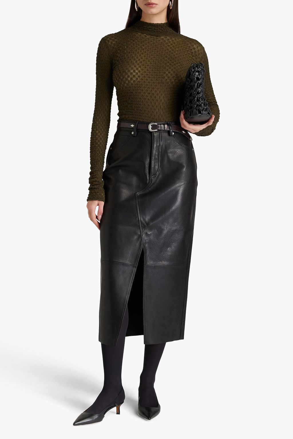 FRAME Stretch-lace turtleneck top