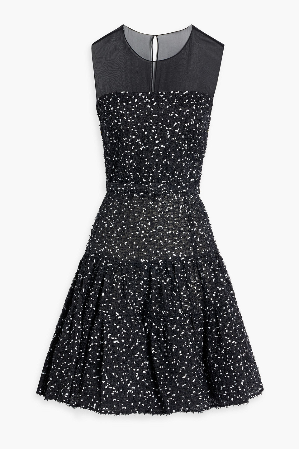 Tulle-paneled fil-coupé mini dress