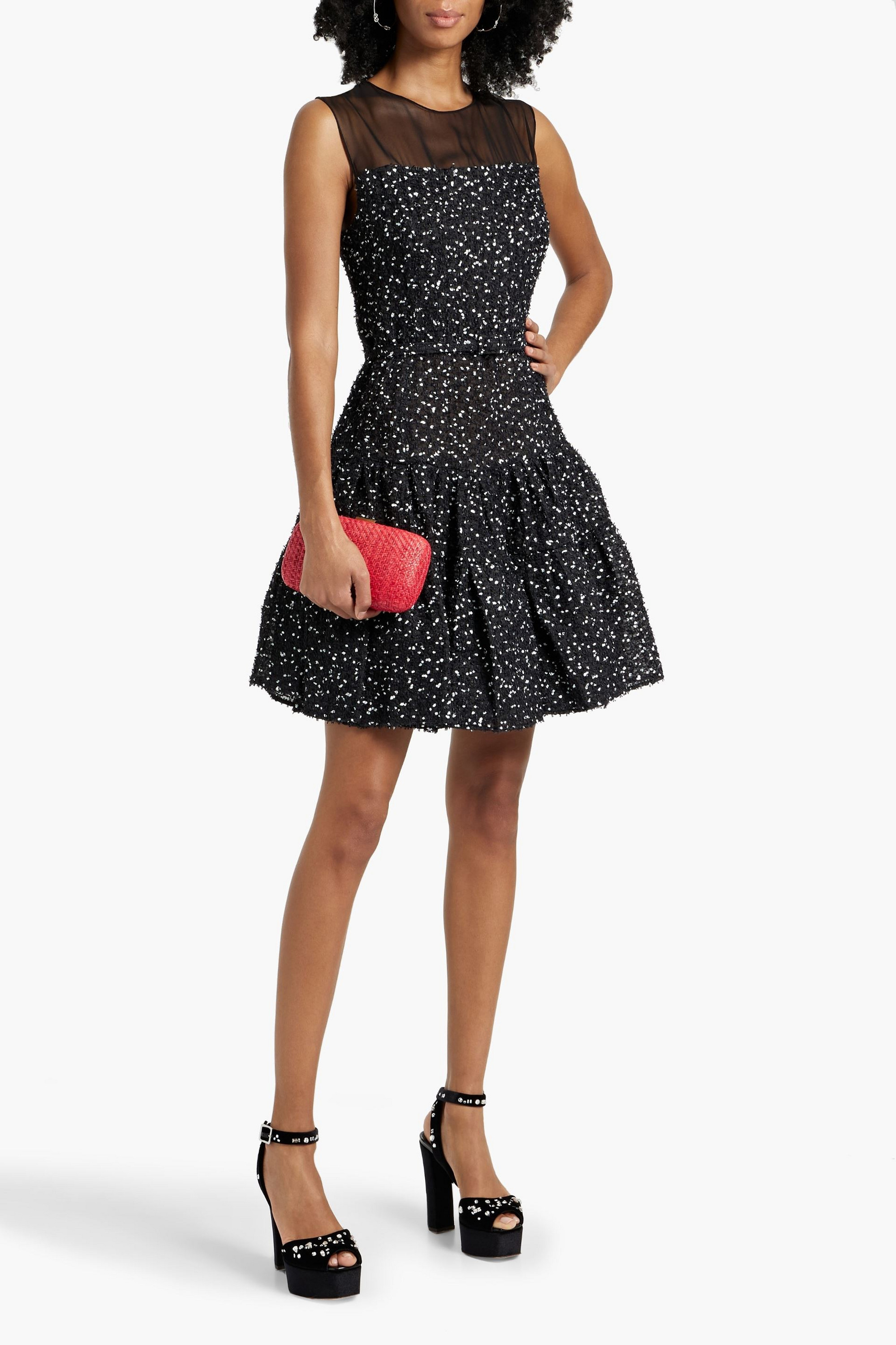 Oscar de la Renta Tulle-paneled fil-coupé mini dress