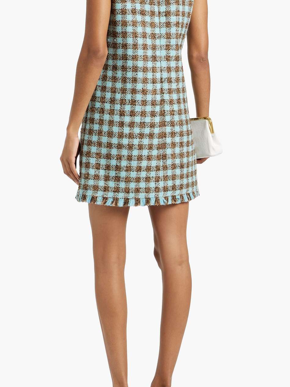 checked wool-blend tweed mini dress
