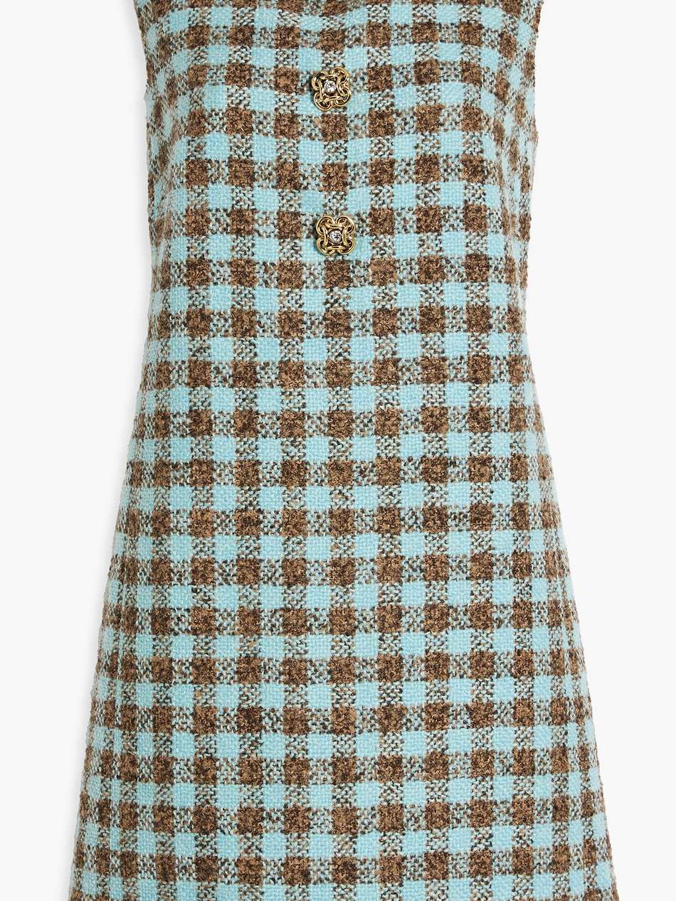 checked wool-blend tweed mini dress