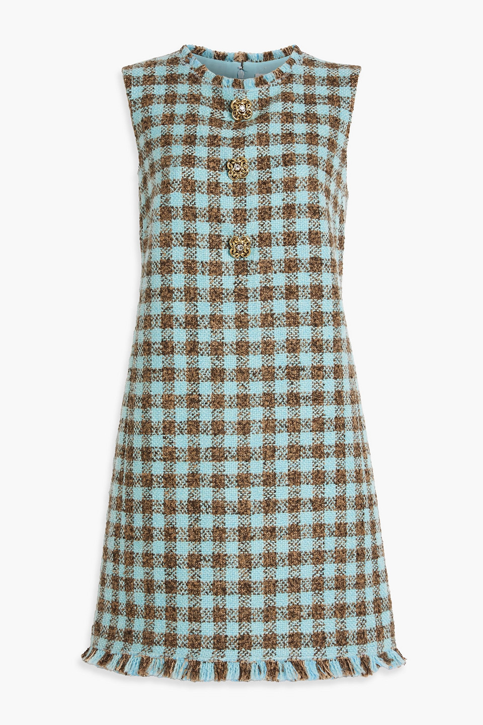 Oscar De La Renta Checked Wool-blend Tweed Mini Dress In Turquoise