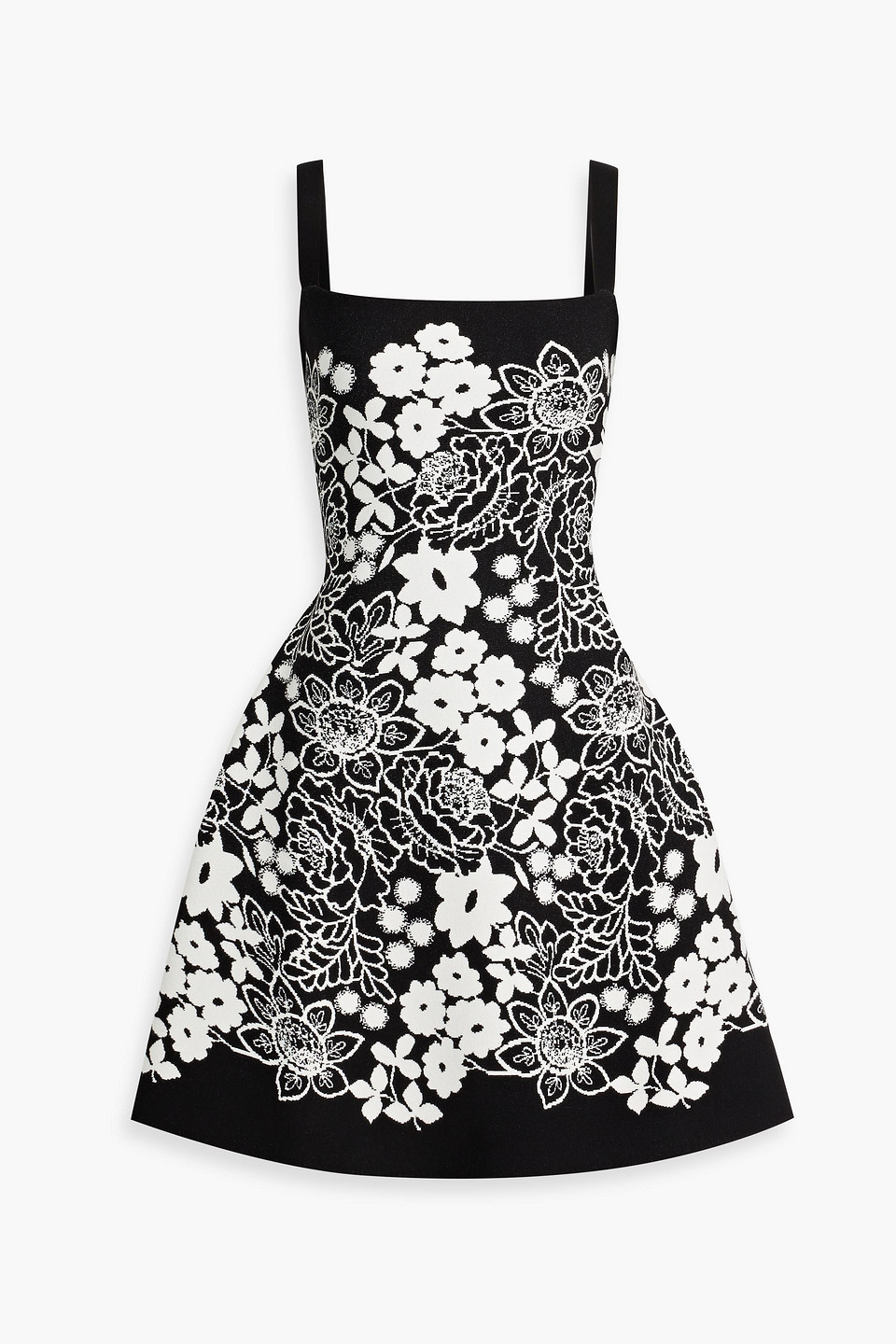 Shop Oscar De La Renta Flared Jacquard-knit Mini Dress In Black