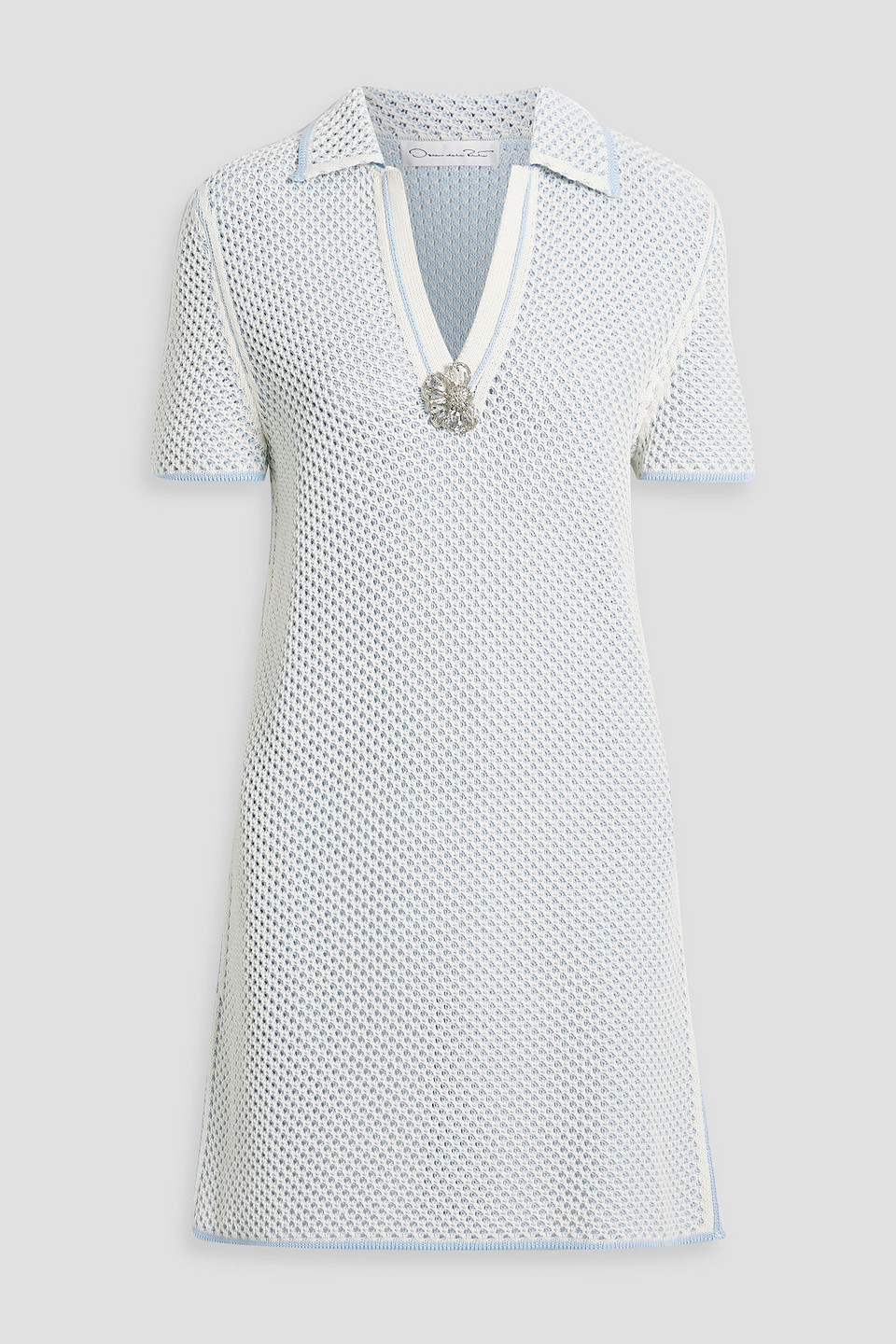 Oscar De La Renta Embellished Crocheted Cotton Mini Dress In Sky Blue