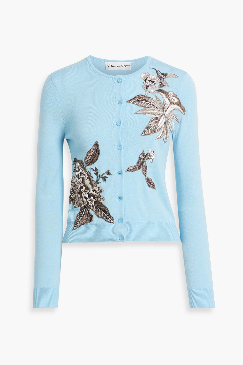 Oscar De La Renta Hollycock Wool Cardigan In Light Blue