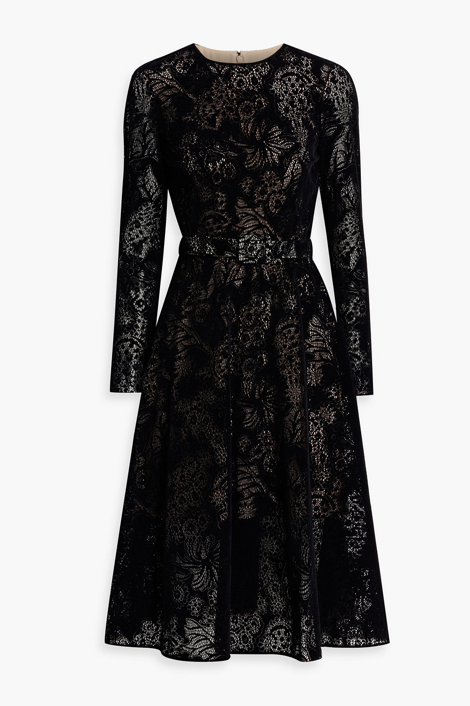 Oscar De La Renta Belted Crocheted Cotton-blend Midi Dress In Black