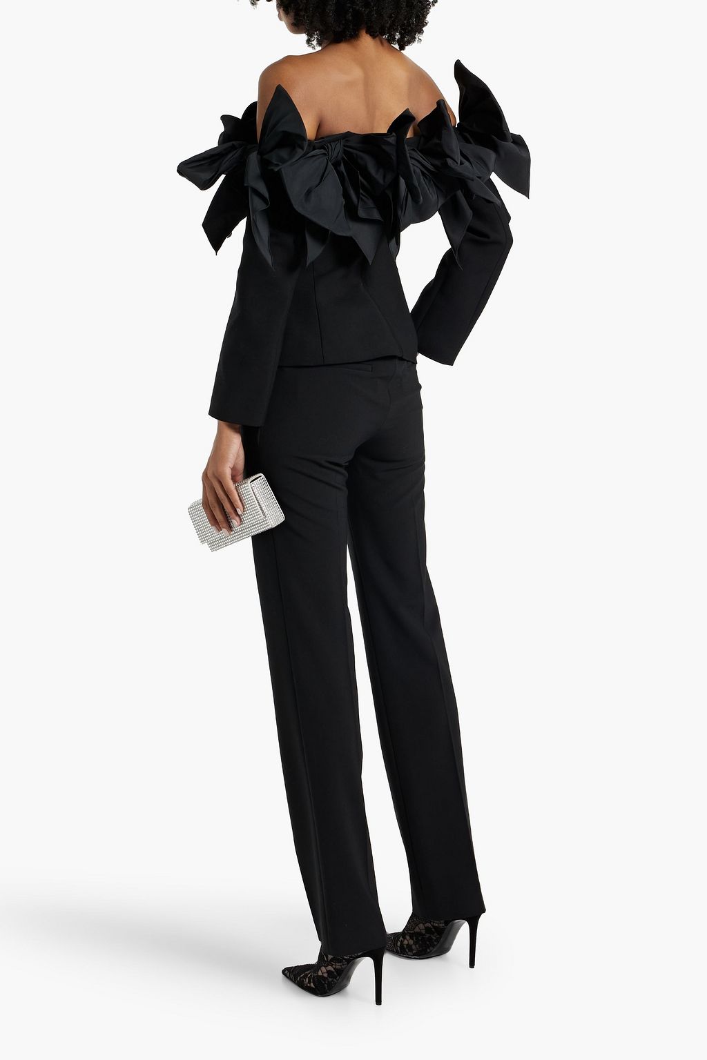 OSCAR DE LA RENTA Off-the-shoulder bow-detailed wool-blend top