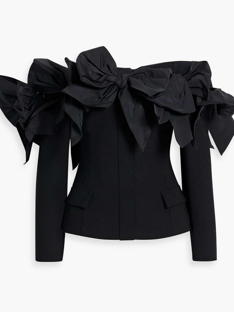 off-the-shoulder bow-detailed wool-blend top