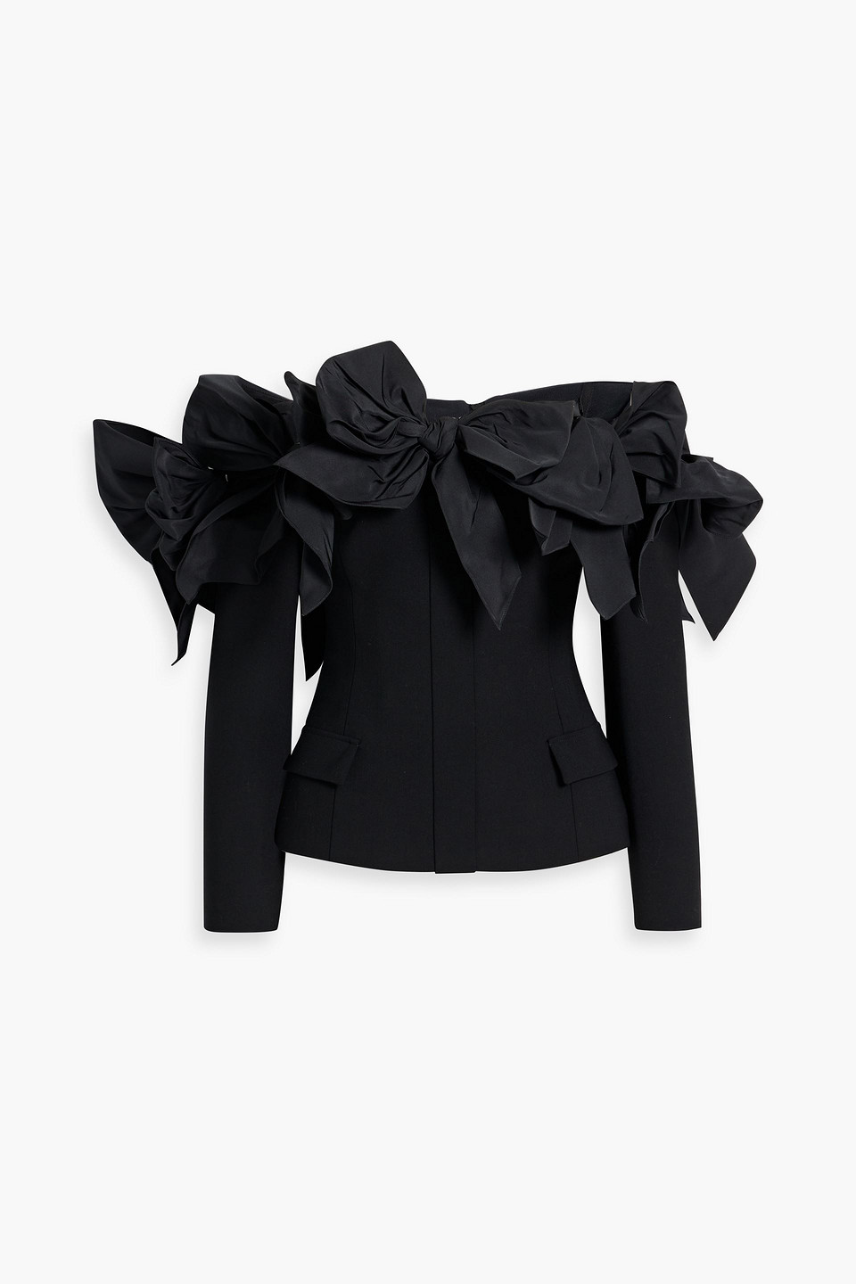 Oscar De La Renta Off-the-shoulder Bow-detailed Wool-blend Top In Black