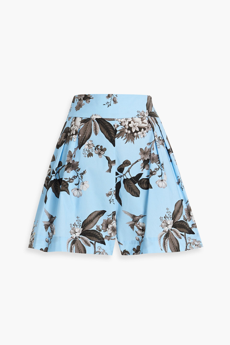 Oscar De La Renta Floral-print Cotton-blend Shorts In Light Blue