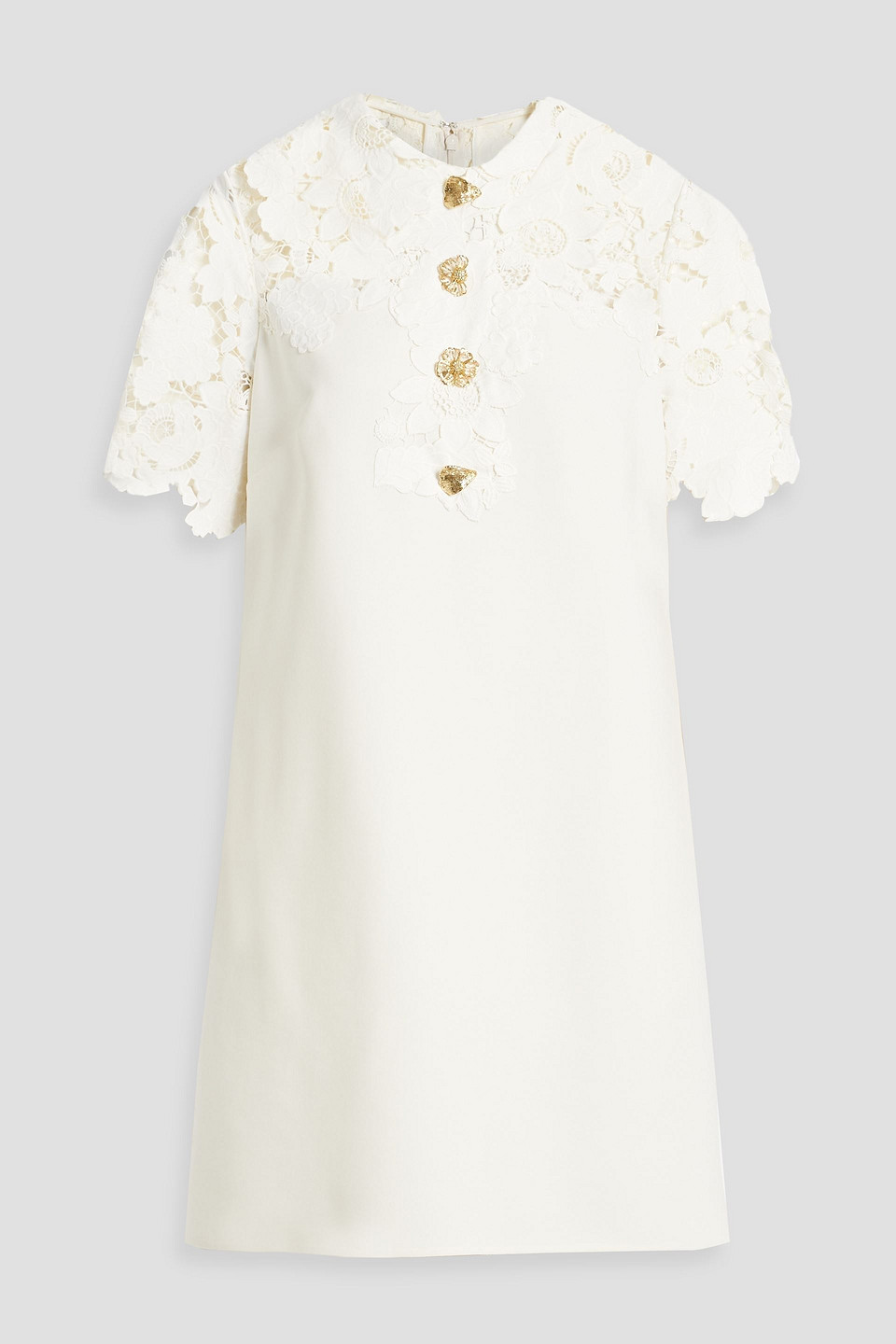 Oscar De La Renta Embellished Guipure Lace-paneled Wool-blend Mini Dress In Ivory