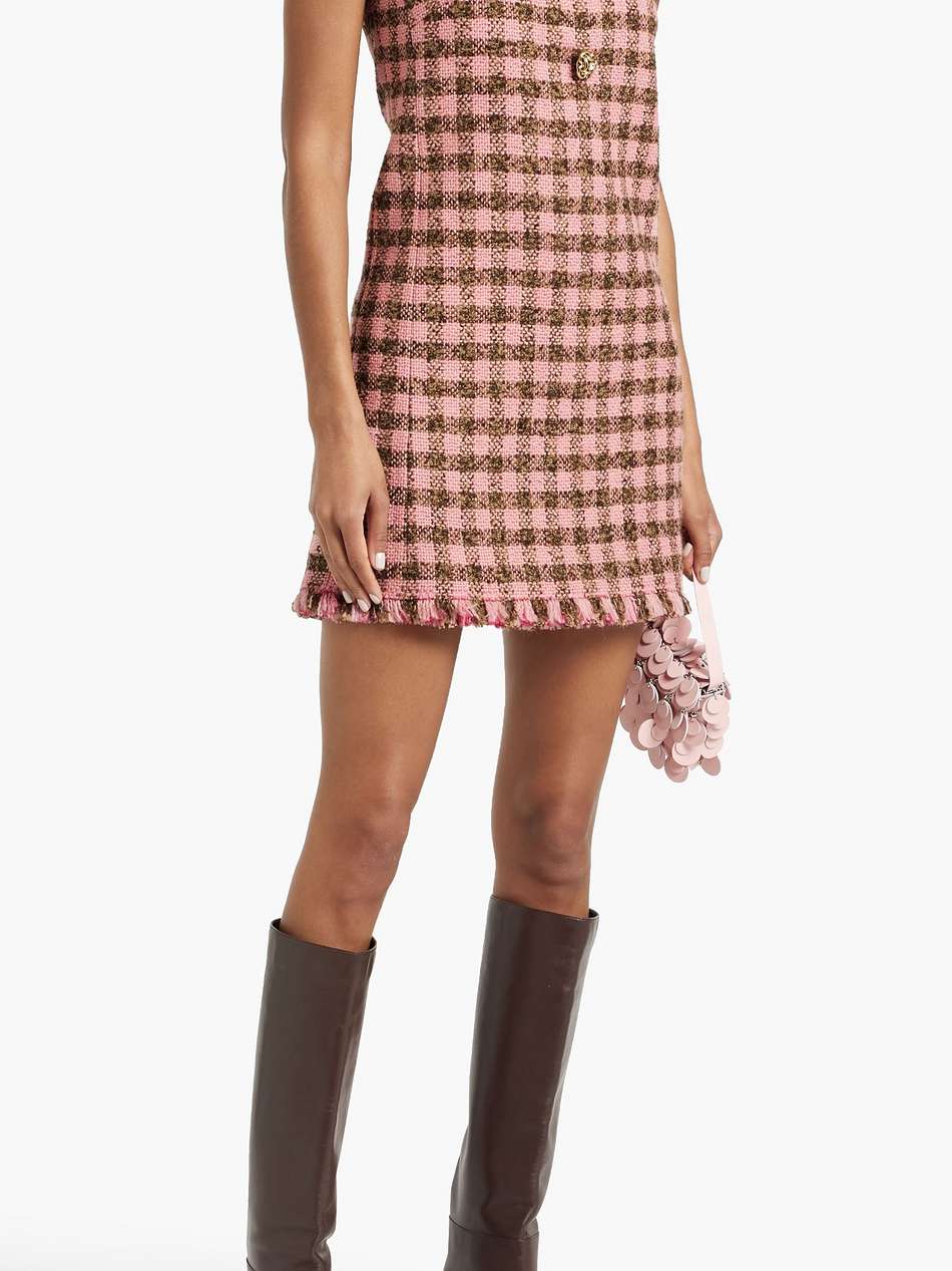 checked wool-blend tweed mini dress