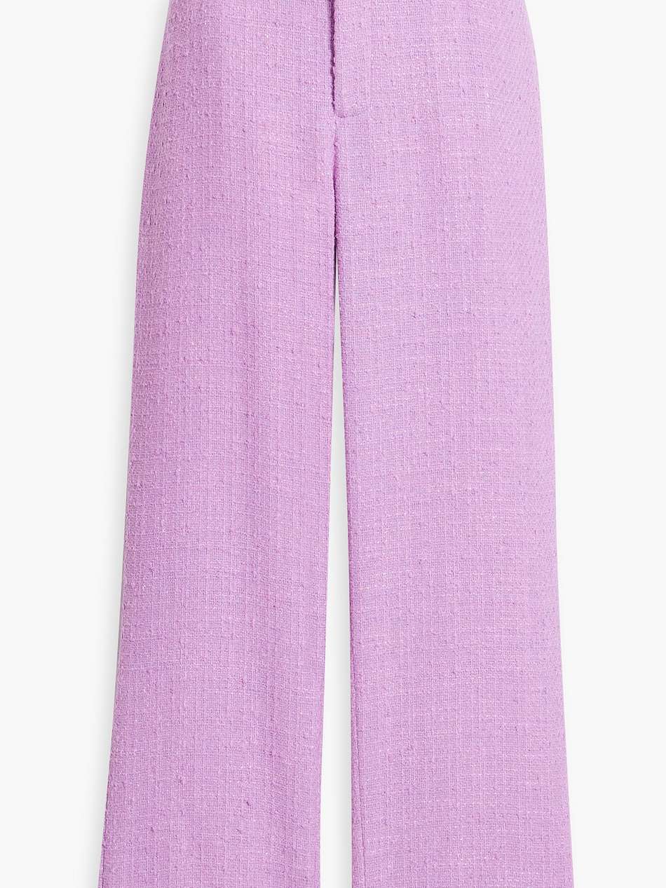 frayed cotton-blend bouclé-tweed straight-leg pants
