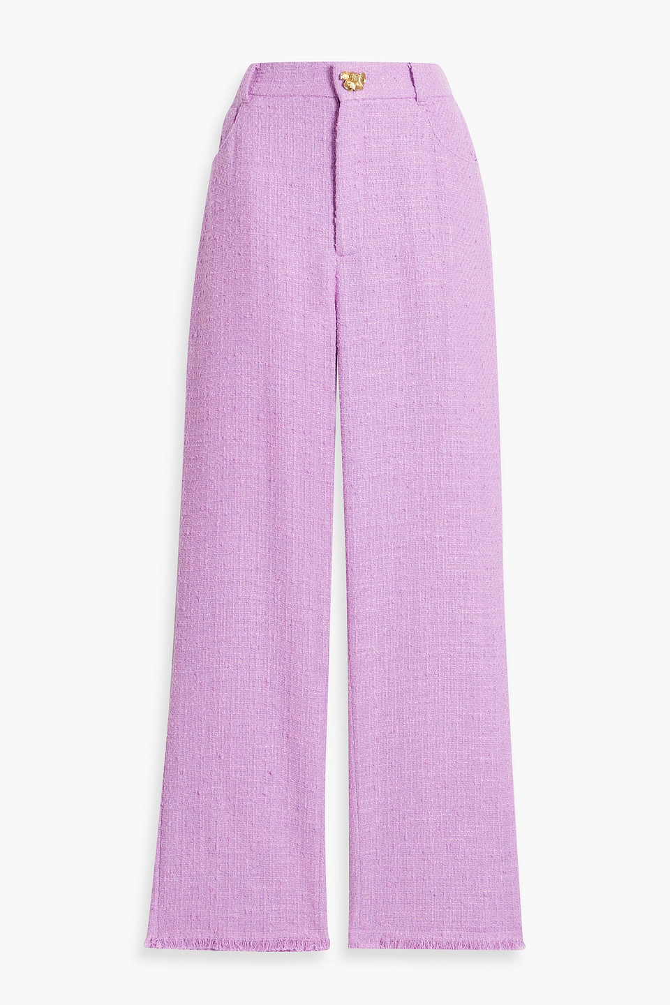 Oscar De La Renta Frayed Cotton-blend Bouclé-tweed Straight-leg Pants In Lilac