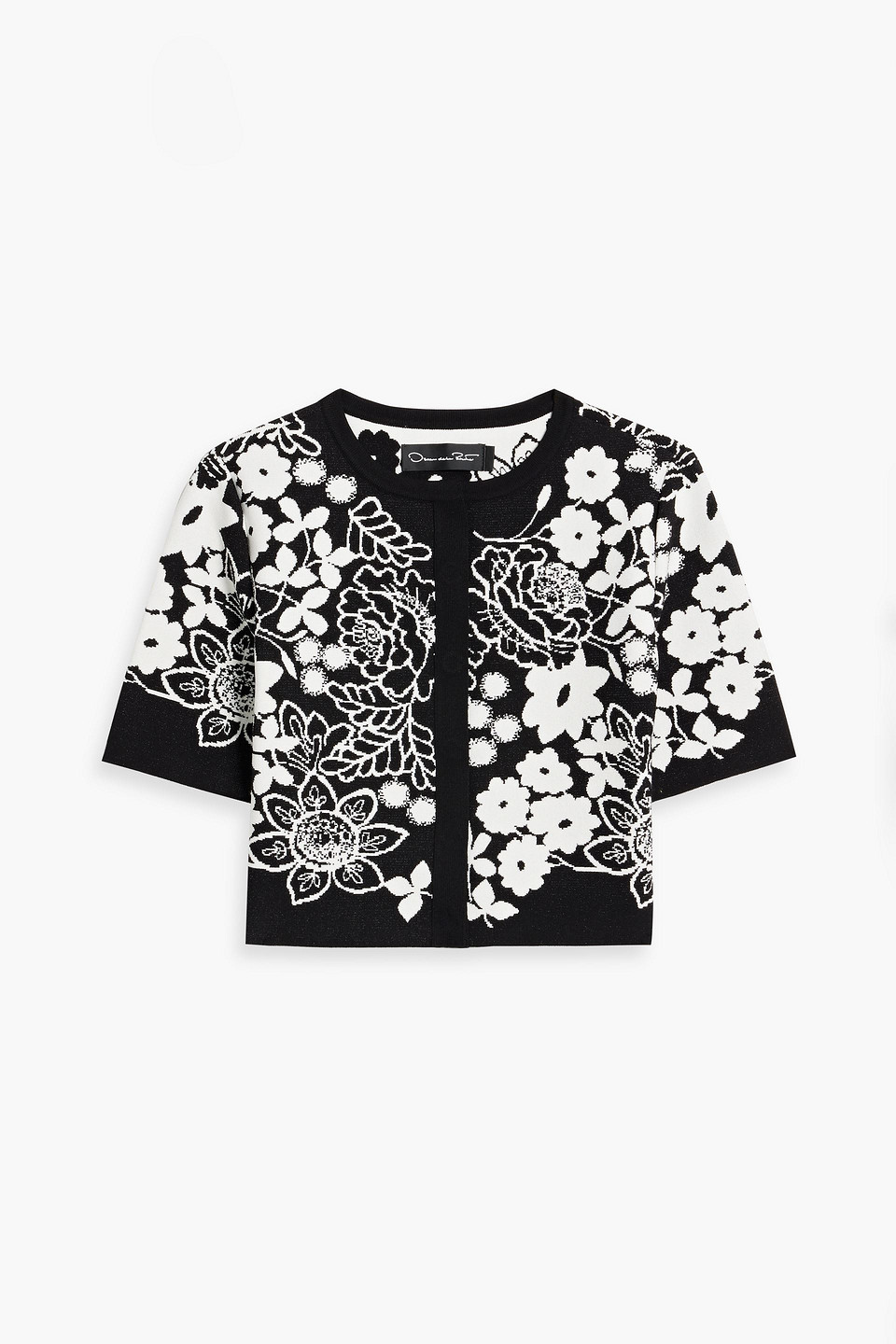 Oscar De La Renta Cropped Jacquard-knit Cardigan In Black