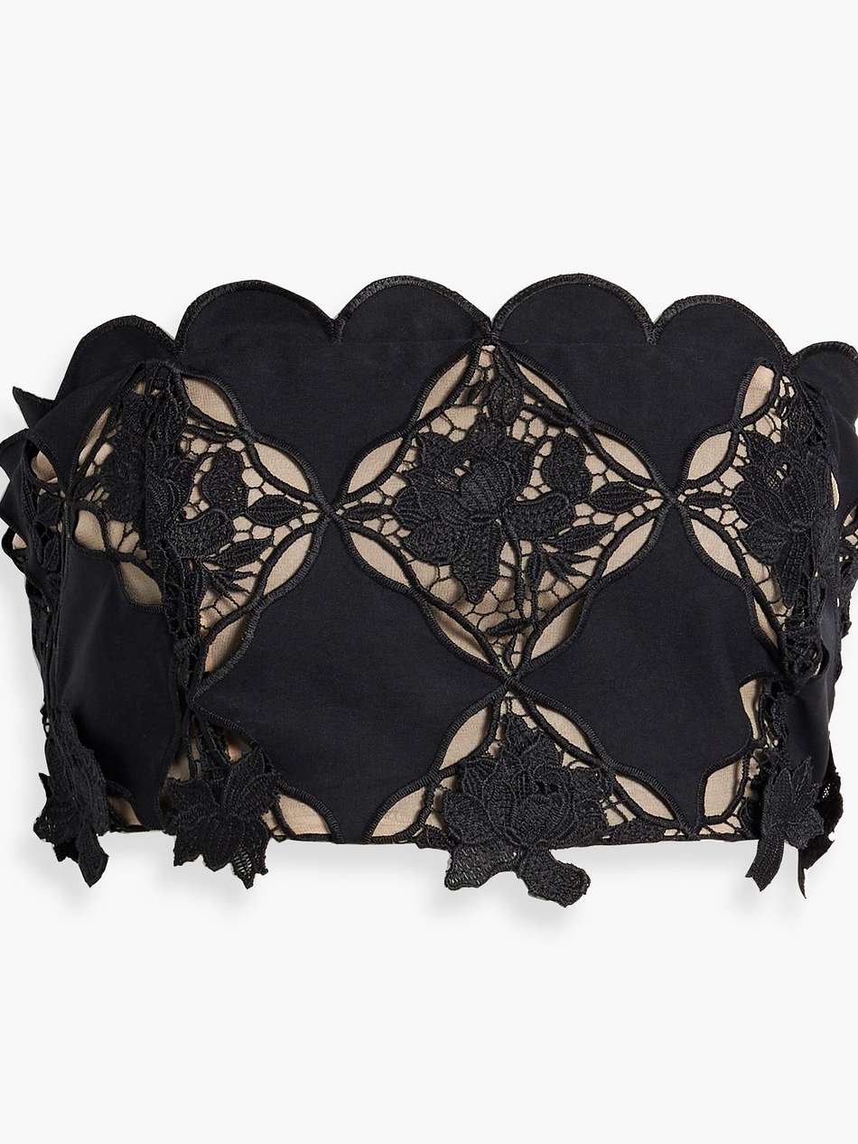 strapless cropped guipure lace top