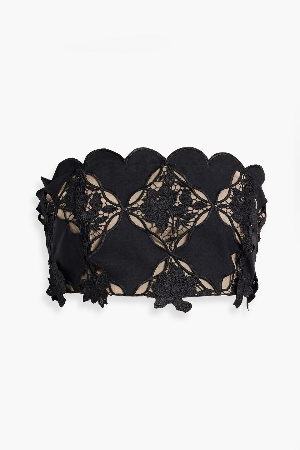 oscar de la renta - strapless cropped guipure lace top - black - us 2