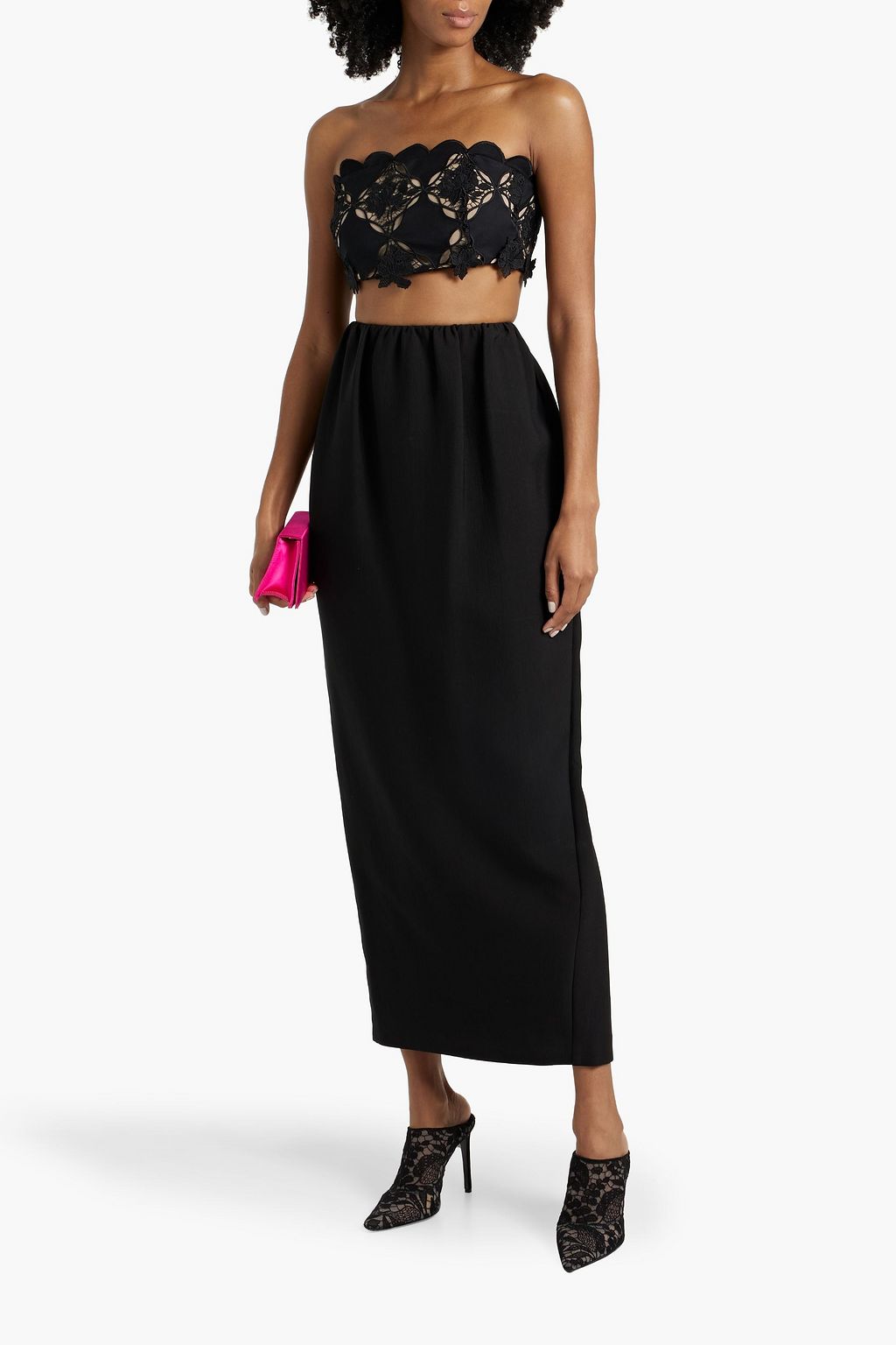 OSCAR DE LA RENTA Strapless cropped guipure lace top