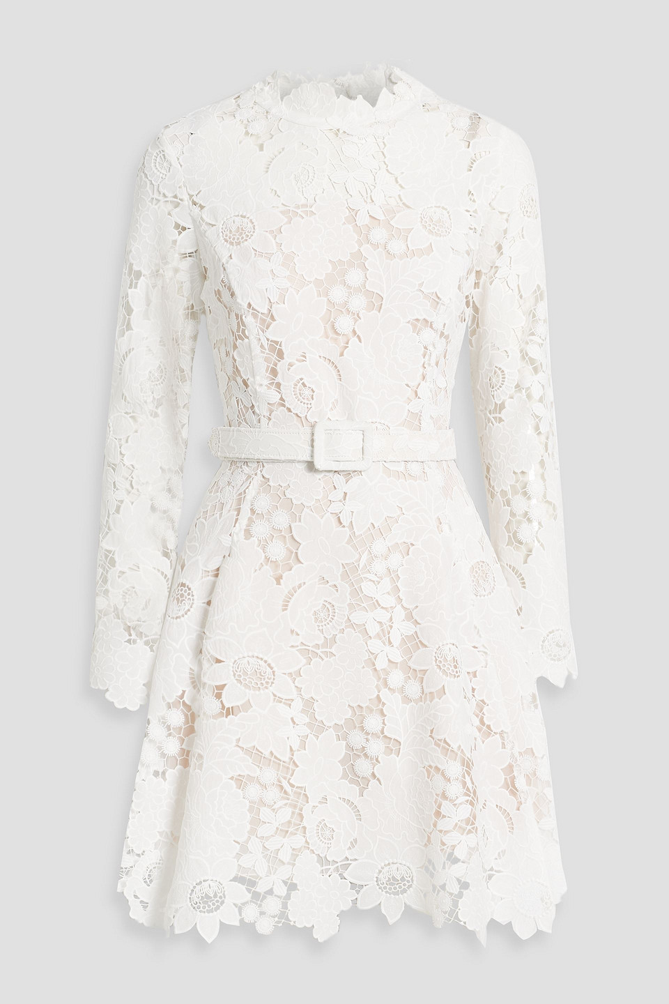 Oscar De La Renta Mixed Botanical Guipure Keyhole Dress In White