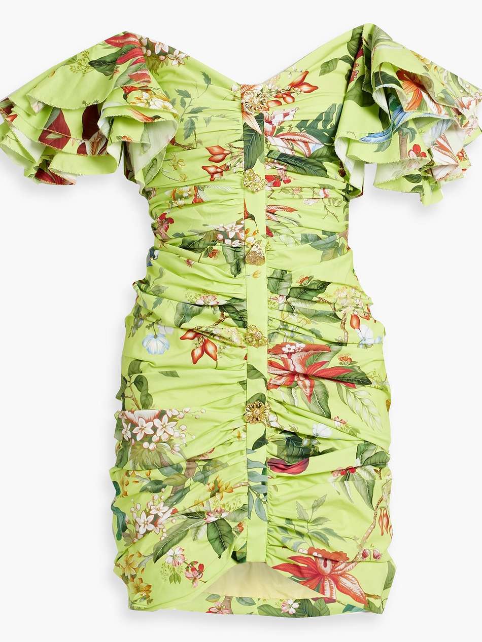 ruffled floral-print cotton-blend poplin mini dress