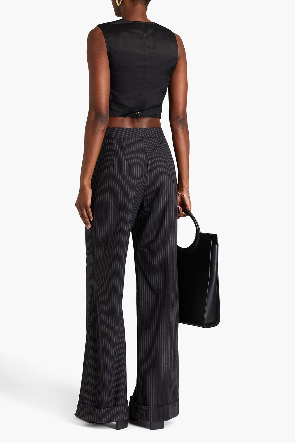 Shop By Malene Birger Bettas Cropped Satin-paneled Twill Vest In Black
