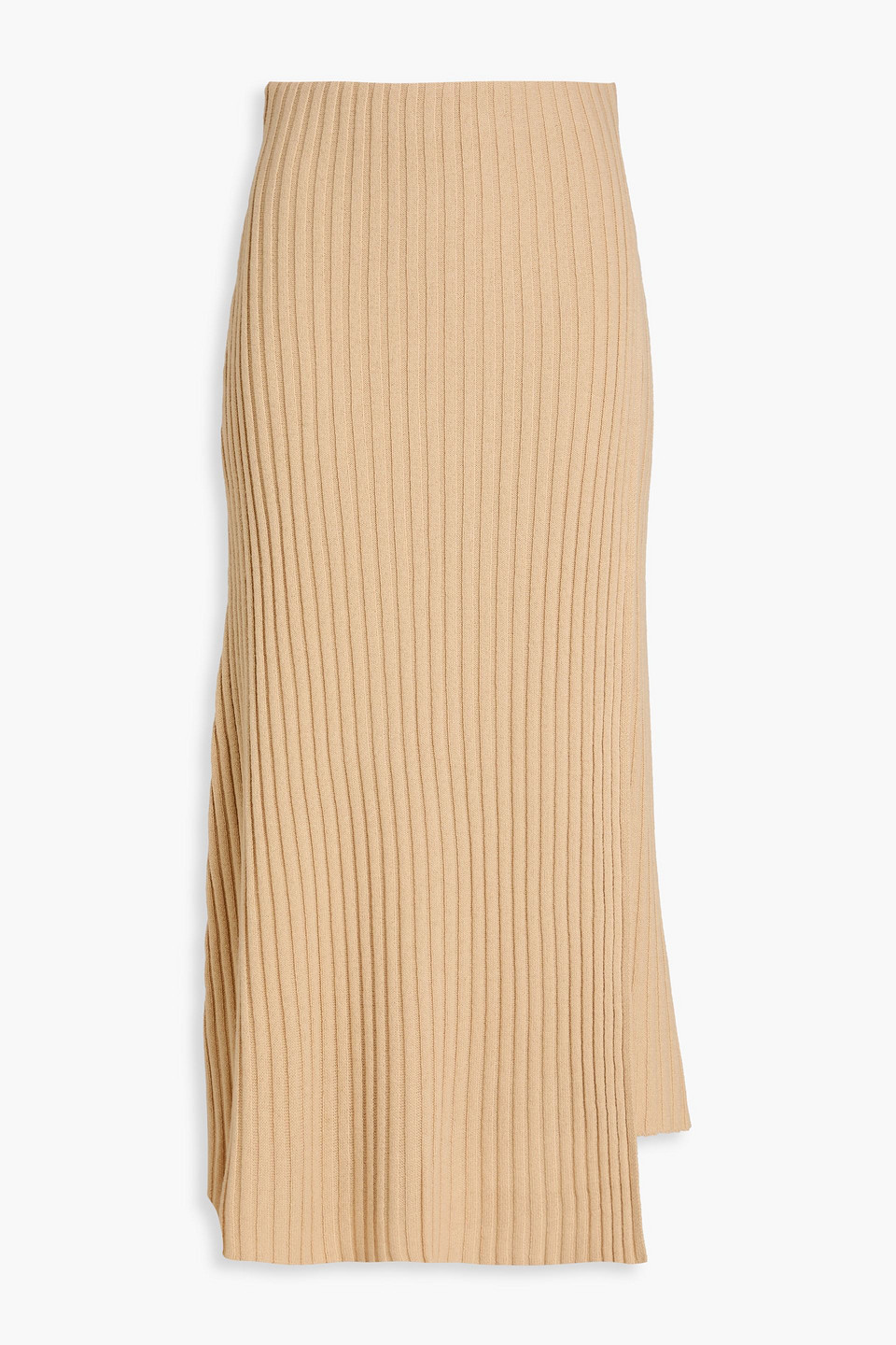 By Malene Birger Cassila Wrap-effect Ribbed Wool Midi Skirt In Beige