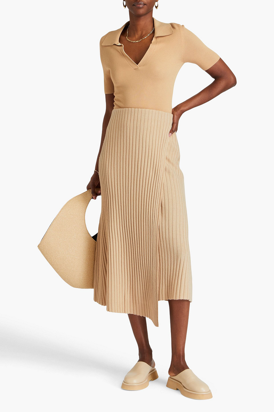 BY MALENE BIRGER CASSILA WRAP-EFFECT RIBBED WOOL MIDI SKIRT