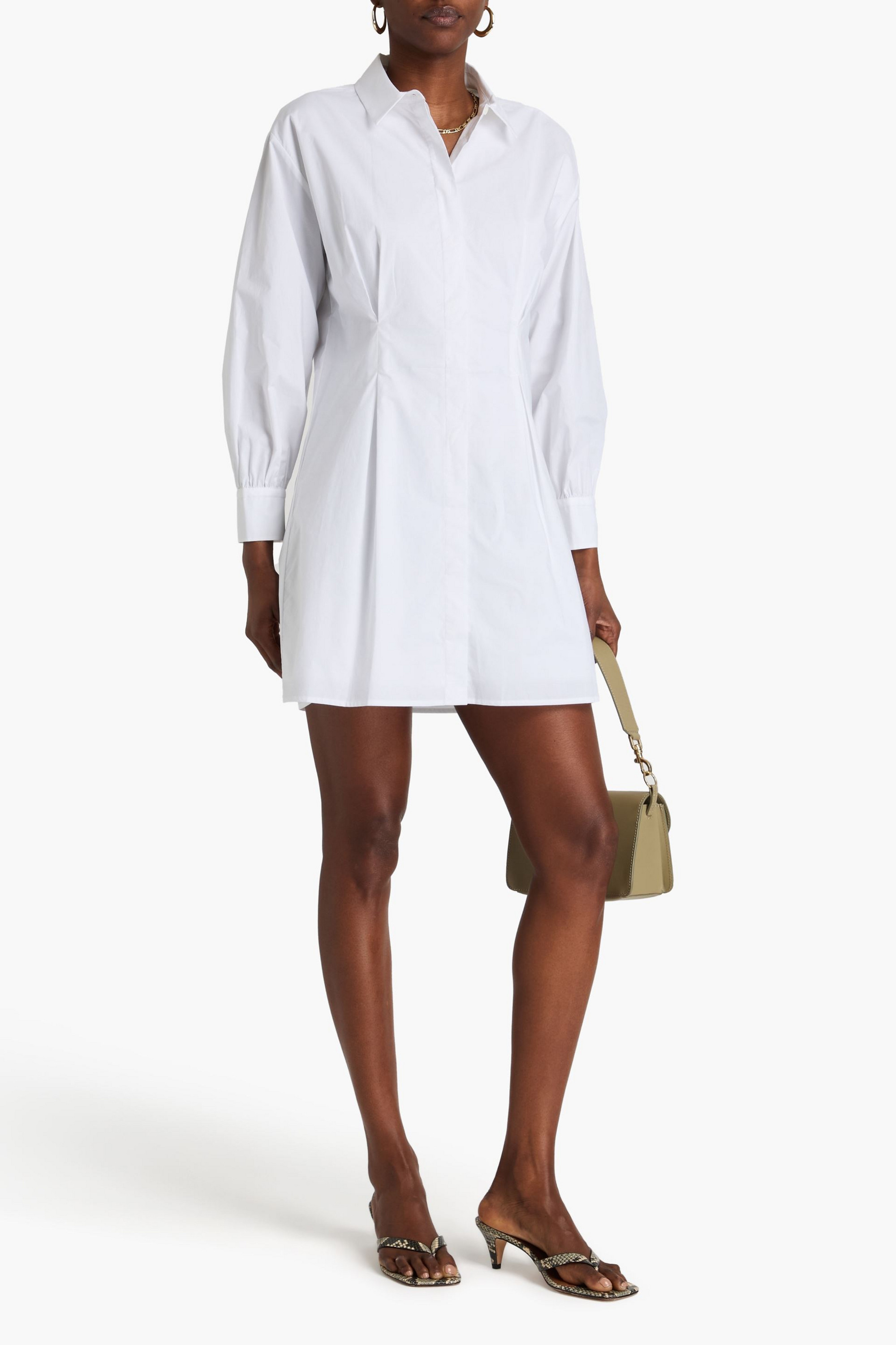 FRAME Pleated cotton-poplin mini shirt dress