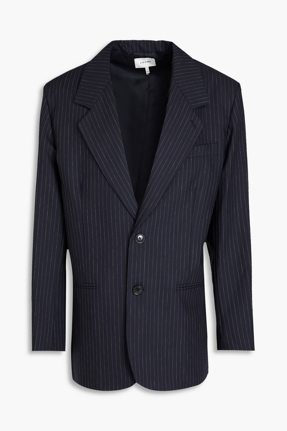 Frame Blazer Aus Einer Woll-baumwollmischung Mit Nadelstreifen In Marineblau